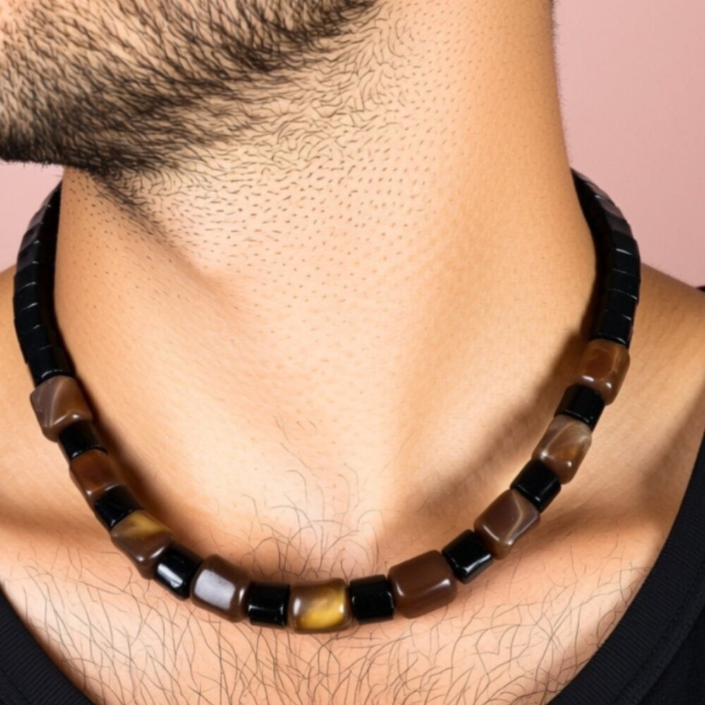 Men's Necklace, Men's Beaded Necklace, 18 Inches Long NWT (MJW003)